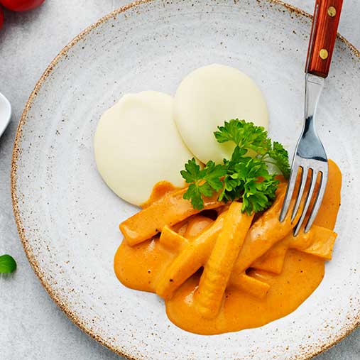 Pølsestroganoff med ris